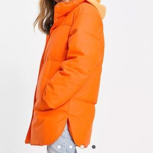 Women’s Oversized Orange ASOS Rubberized Puffer Jacket US Size 14